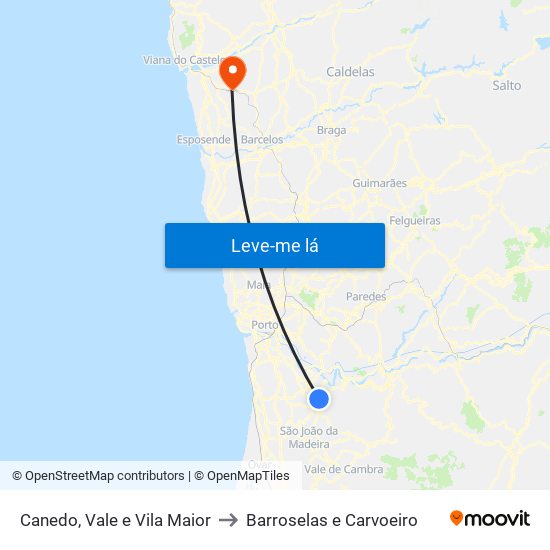 Canedo, Vale e Vila Maior to Barroselas e Carvoeiro map