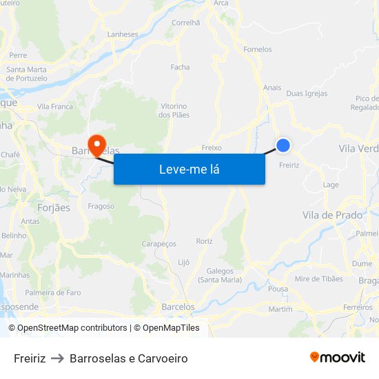 Freiriz to Barroselas e Carvoeiro map