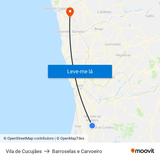 Vila de Cucujães to Barroselas e Carvoeiro map