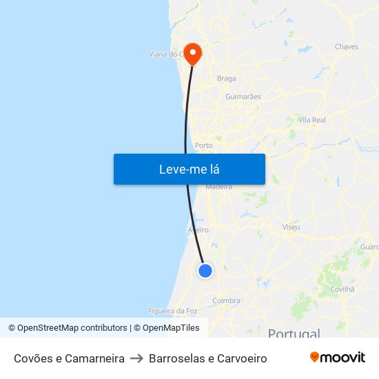 Covões e Camarneira to Barroselas e Carvoeiro map