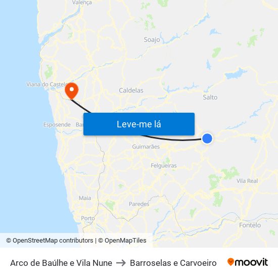 Arco de Baúlhe e Vila Nune to Barroselas e Carvoeiro map