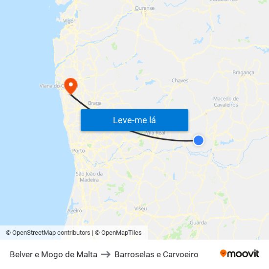 Belver e Mogo de Malta to Barroselas e Carvoeiro map