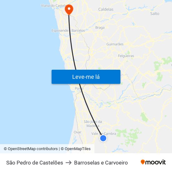 São Pedro de Castelões to Barroselas e Carvoeiro map