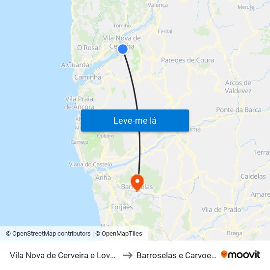 Vila Nova de Cerveira e Lovelhe to Barroselas e Carvoeiro map