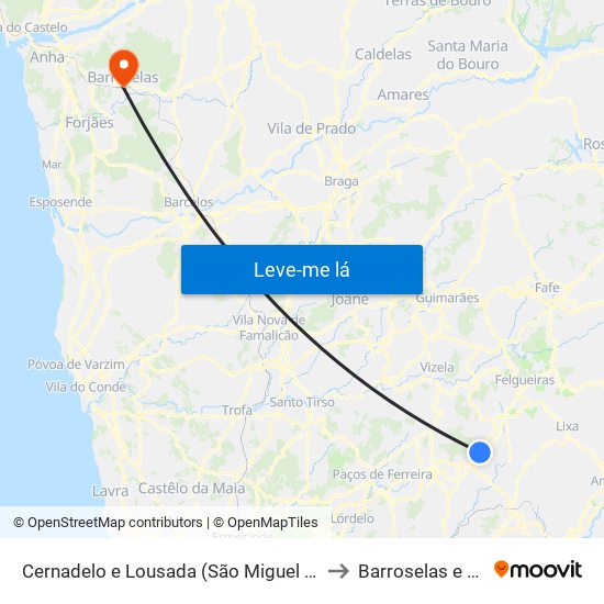 Cernadelo e Lousada (São Miguel e Santa Margarida) to Barroselas e Carvoeiro map