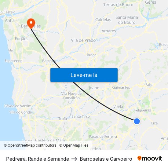 Pedreira, Rande e Sernande to Barroselas e Carvoeiro map