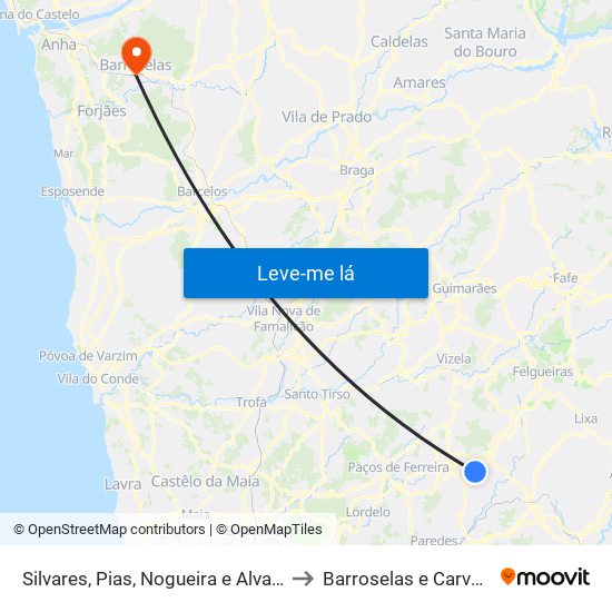 Silvares, Pias, Nogueira e Alvarenga to Barroselas e Carvoeiro map