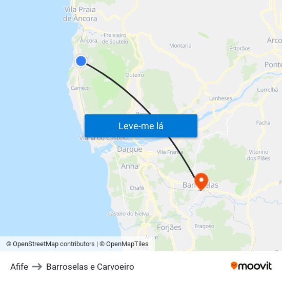 Afife to Barroselas e Carvoeiro map