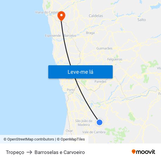 Tropeço to Barroselas e Carvoeiro map