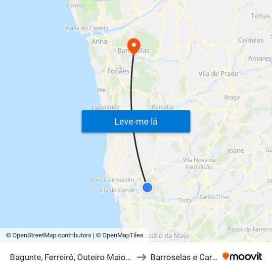 Bagunte, Ferreiró, Outeiro Maior e Parada to Barroselas e Carvoeiro map