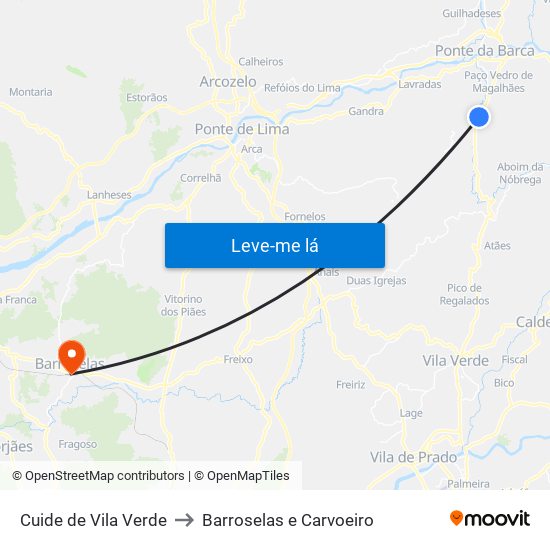 Cuide de Vila Verde to Barroselas e Carvoeiro map