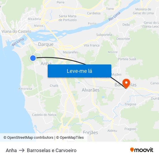 Anha to Barroselas e Carvoeiro map