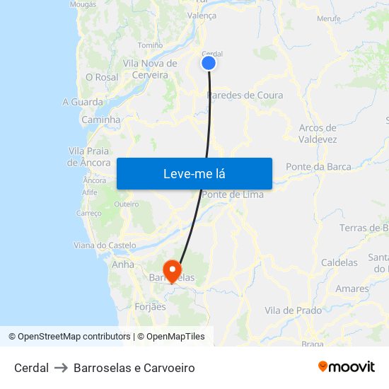 Cerdal to Barroselas e Carvoeiro map