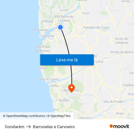 Gondarém to Barroselas e Carvoeiro map