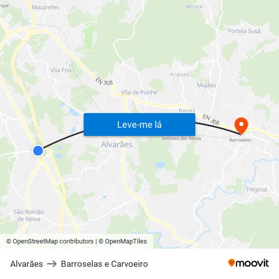 Alvarães to Barroselas e Carvoeiro map