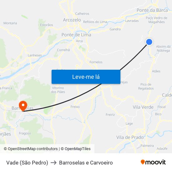 Vade (São Pedro) to Barroselas e Carvoeiro map