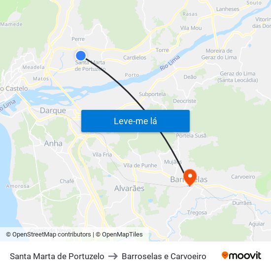 Santa Marta de Portuzelo to Barroselas e Carvoeiro map