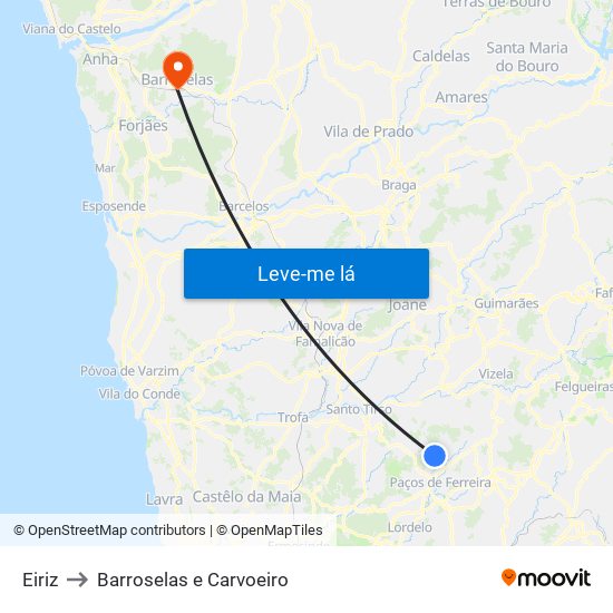 Eiriz to Barroselas e Carvoeiro map