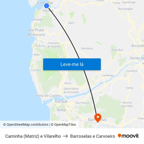 Caminha (Matriz) e Vilarelho to Barroselas e Carvoeiro map