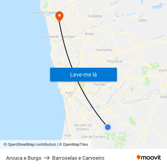 Arouca e Burgo to Barroselas e Carvoeiro map