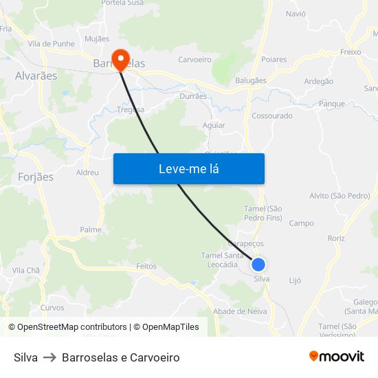 Silva to Barroselas e Carvoeiro map