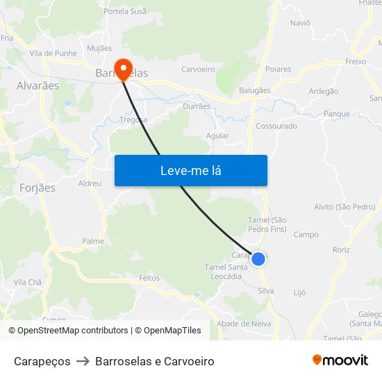 Carapeços to Barroselas e Carvoeiro map