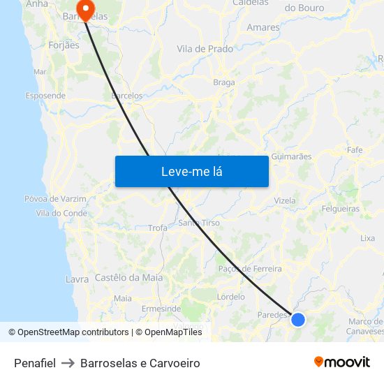 Penafiel to Barroselas e Carvoeiro map