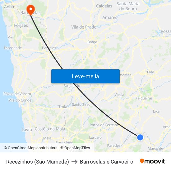 Recezinhos (São Mamede) to Barroselas e Carvoeiro map