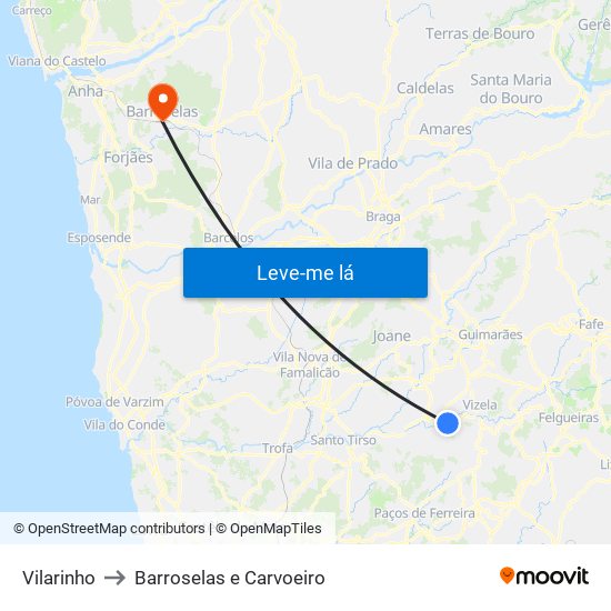 Vilarinho to Barroselas e Carvoeiro map