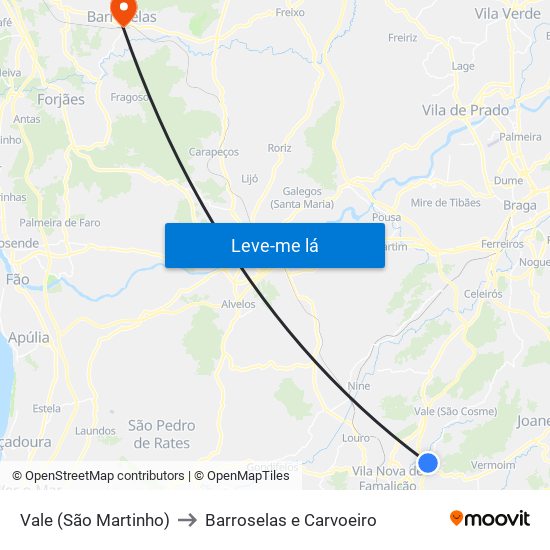 Vale (São Martinho) to Barroselas e Carvoeiro map