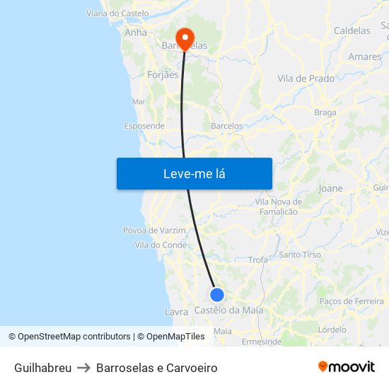 Guilhabreu to Barroselas e Carvoeiro map