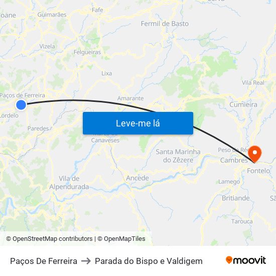 Paços De Ferreira to Parada do Bispo e Valdigem map