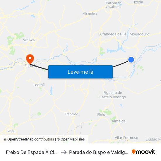 Freixo De Espada À Cinta to Parada do Bispo e Valdigem map