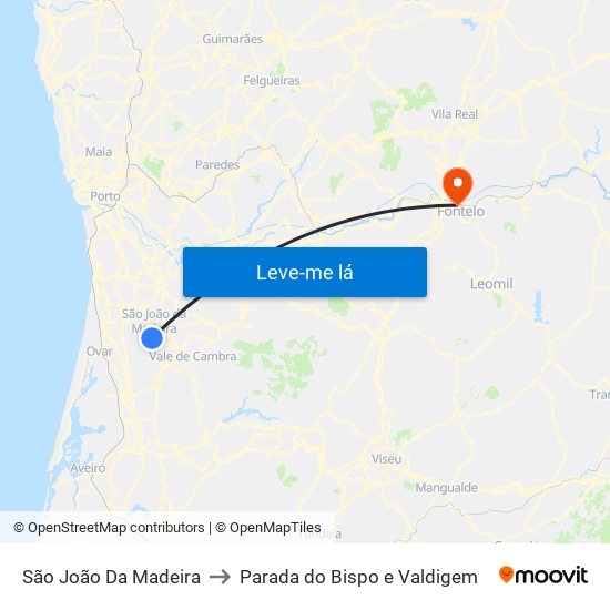 São João Da Madeira to Parada do Bispo e Valdigem map