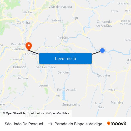 São João Da Pesqueira to Parada do Bispo e Valdigem map