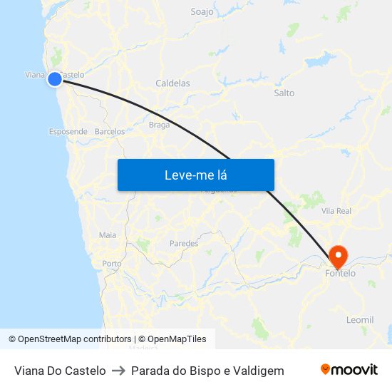 Viana Do Castelo to Parada do Bispo e Valdigem map