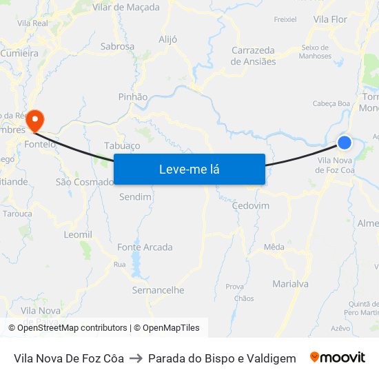 Vila Nova De Foz Côa to Parada do Bispo e Valdigem map
