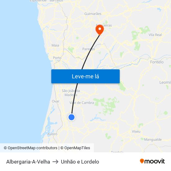 Albergaria-A-Velha to Unhão e Lordelo map