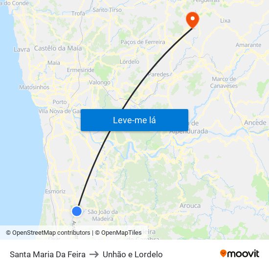 Santa Maria Da Feira to Unhão e Lordelo map