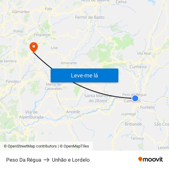 Peso Da Régua to Unhão e Lordelo map