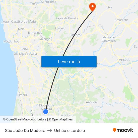 São João Da Madeira to Unhão e Lordelo map