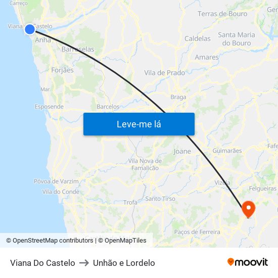 Viana Do Castelo to Unhão e Lordelo map