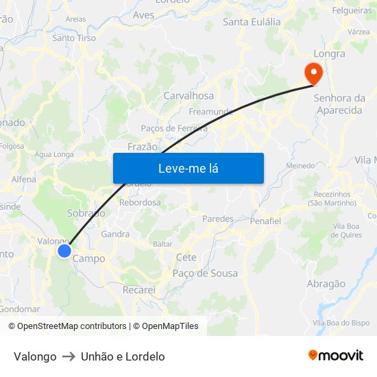 Valongo to Unhão e Lordelo map