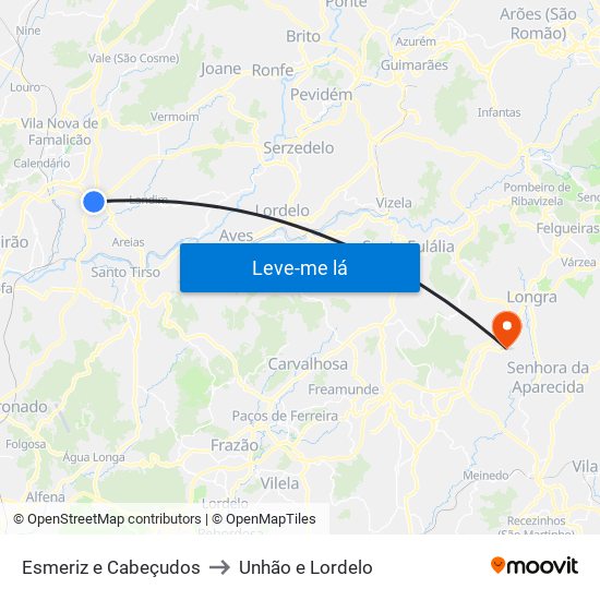 Esmeriz e Cabeçudos to Unhão e Lordelo map