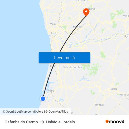 Gafanha do Carmo to Unhão e Lordelo map