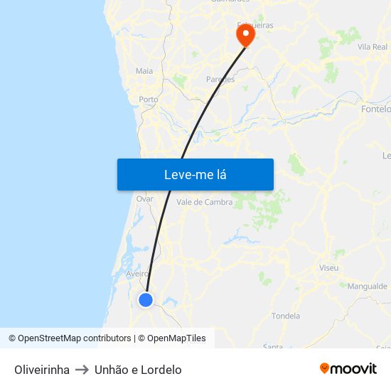 Oliveirinha to Unhão e Lordelo map