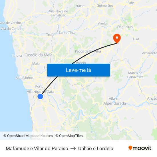 Mafamude e Vilar do Paraíso to Unhão e Lordelo map