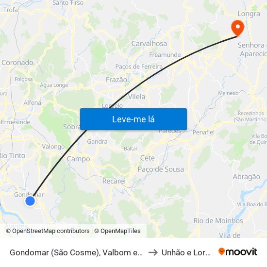 Gondomar (São Cosme), Valbom e Jovim to Unhão e Lordelo map
