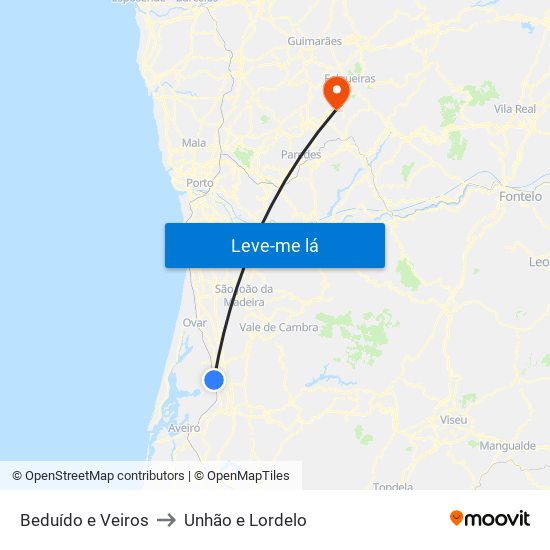 Beduído e Veiros to Unhão e Lordelo map