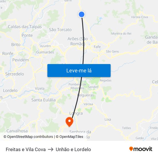 Freitas e Vila Cova to Unhão e Lordelo map